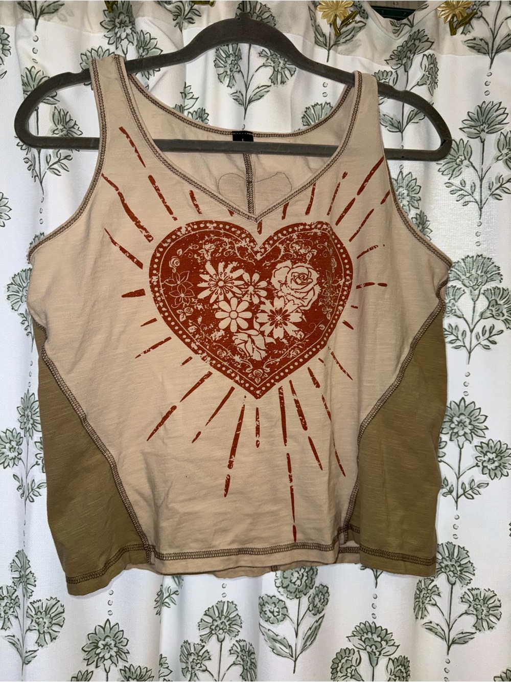 Women’s Beige Tank Top with Rust Heart Graphic
